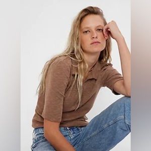 🌟 Gap Cozy Brown Ribbed Polo T Shirt - L